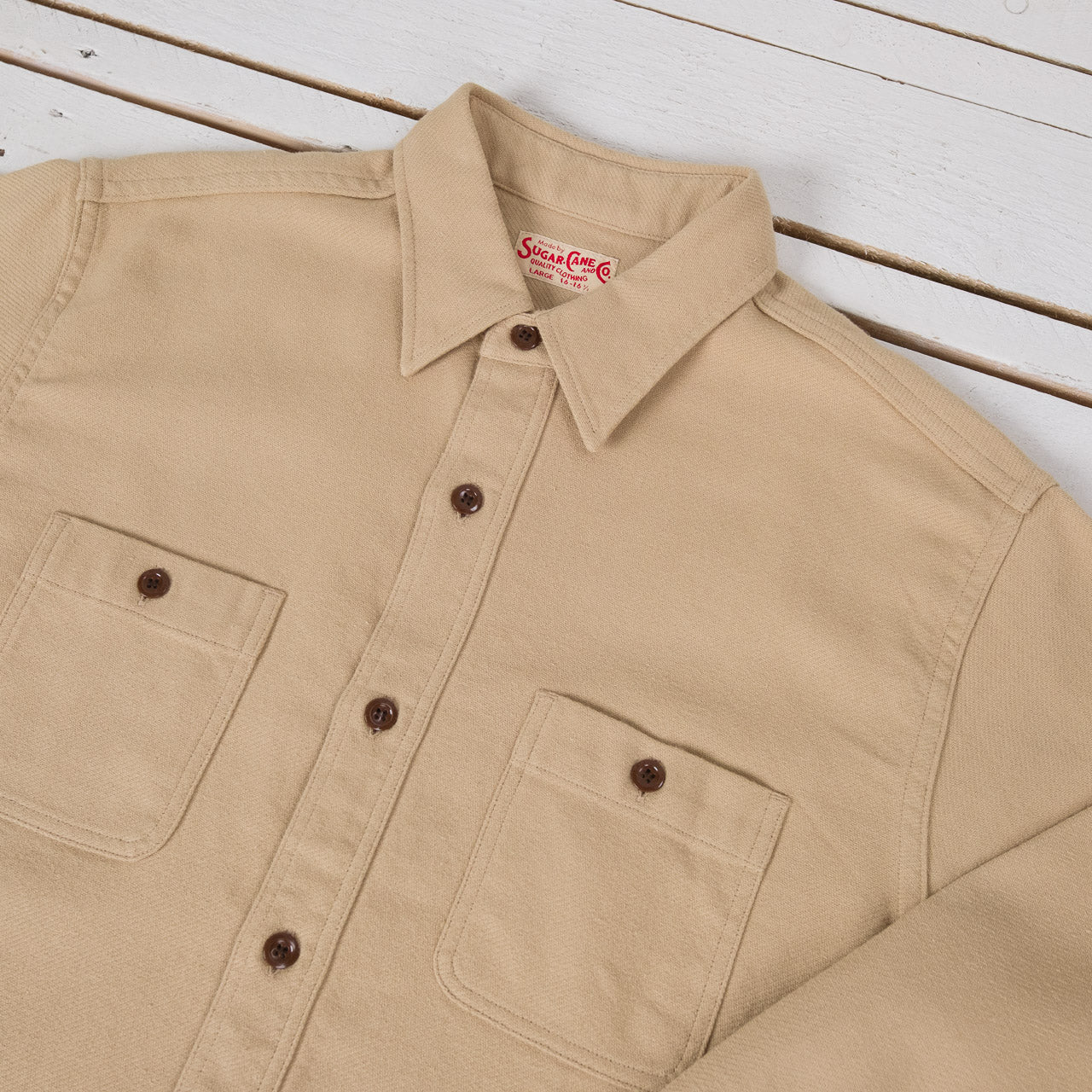 Cotton Twill Work Shirt, Beige