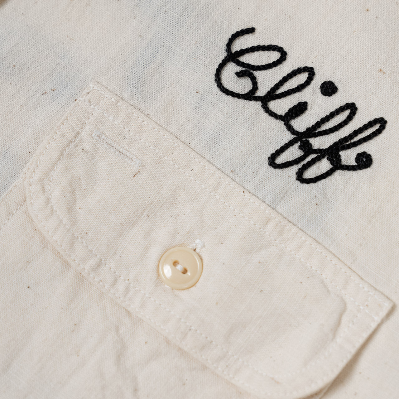 Chambray Shirt S/S Chain Embroidered Off White