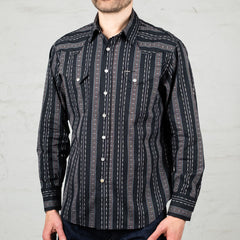 Native American Dobby Stripe Western Shirt Black
