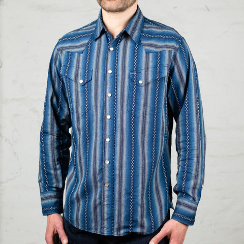 Native American Dobby Stripe Western Shirt Indigo