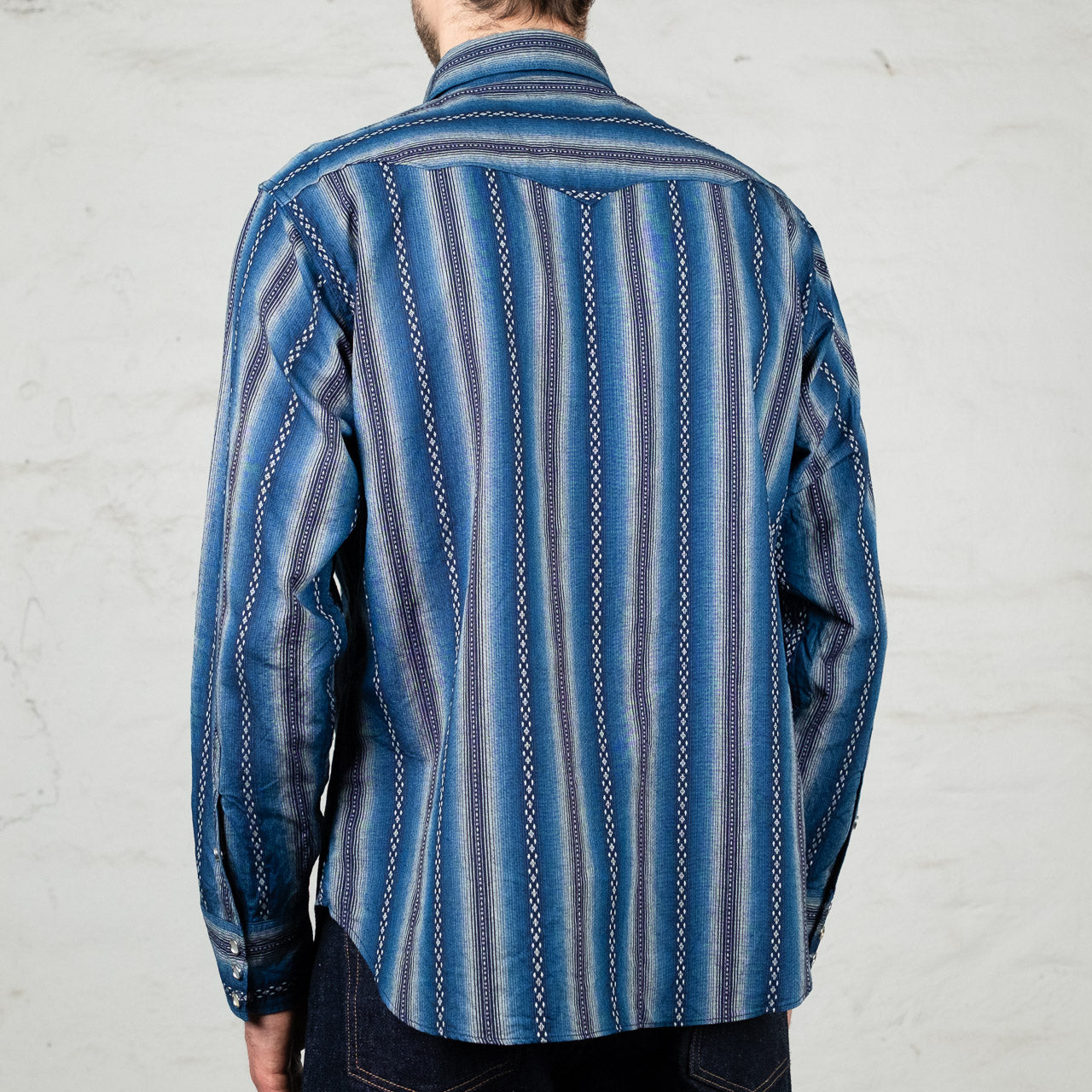 Native American Dobby Stripe Western Shirt Indigo