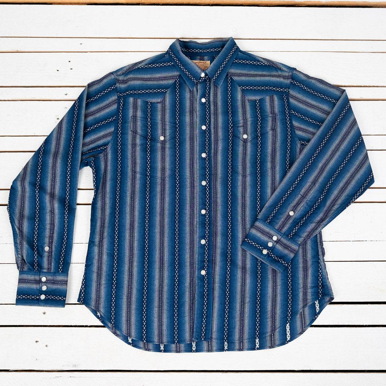 Native American Dobby Stripe Western Shirt Indigo