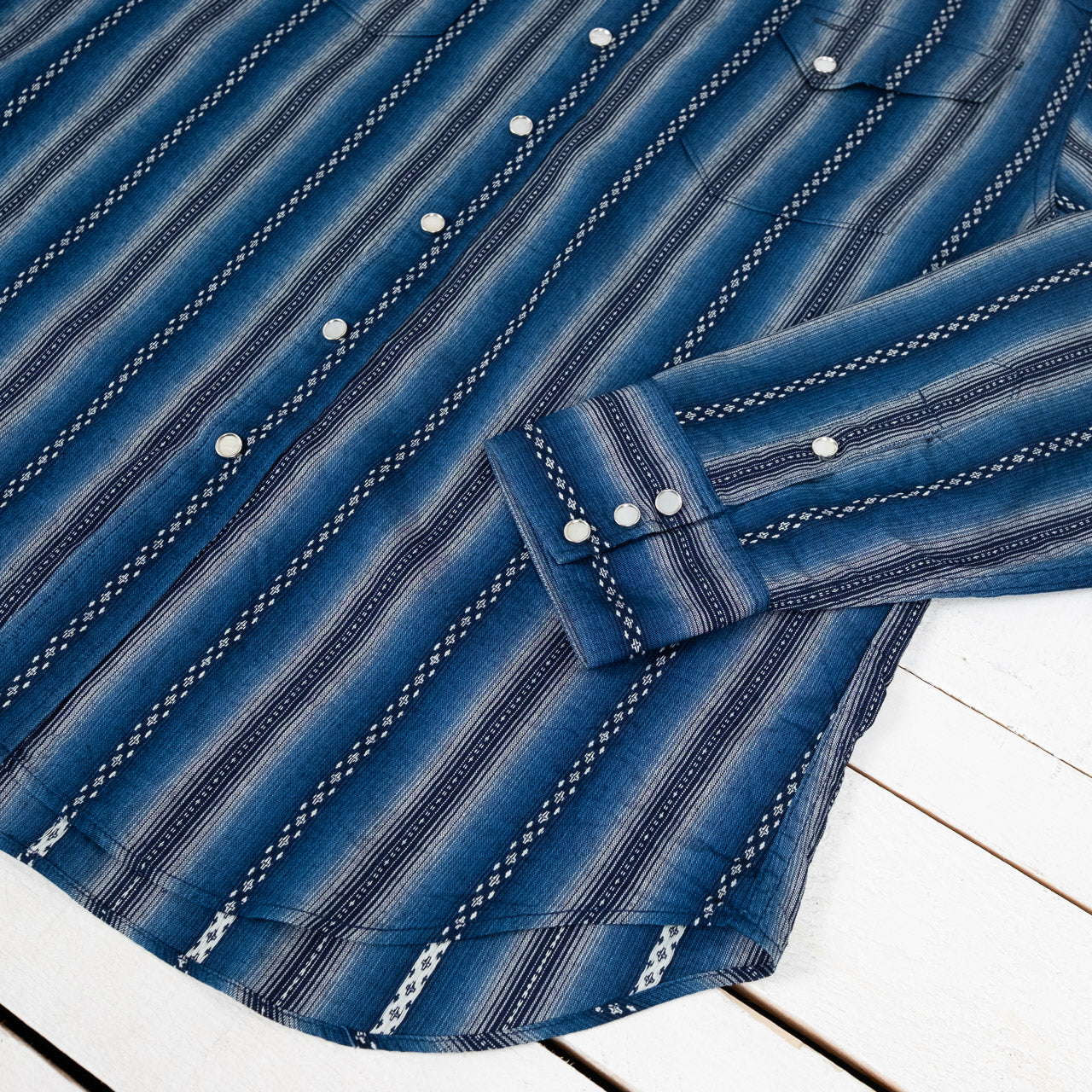Native American Dobby Stripe Western Shirt Indigo