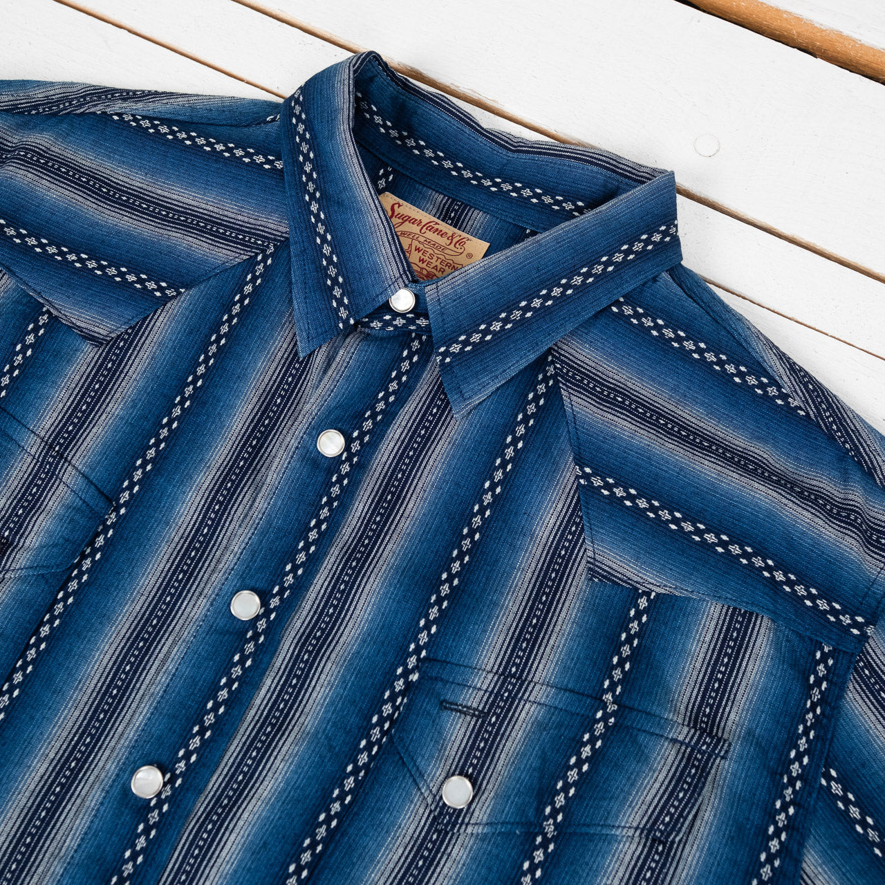 Native American Dobby Stripe Western Shirt Indigo