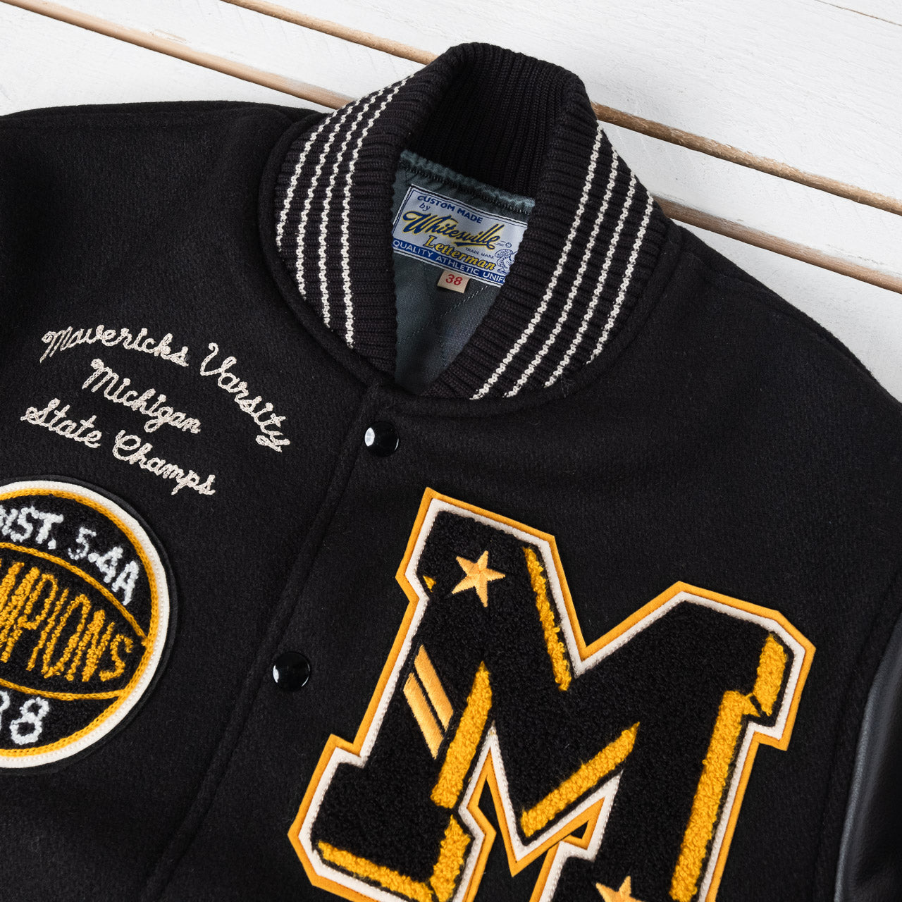 30 oz. Melton Wool Award Jacket “Mavericks” Black