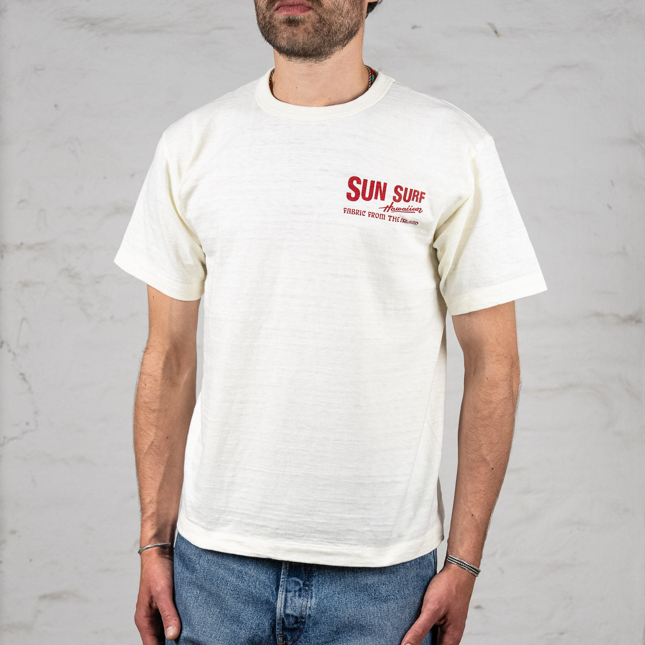 "Sun Surf Logo" Heavy Slub T-Shirt Off-White