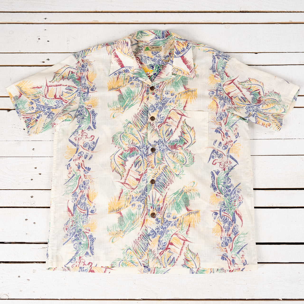 Cotton Linen Slubyarn Open Shirt "Coco Palms" Off-White