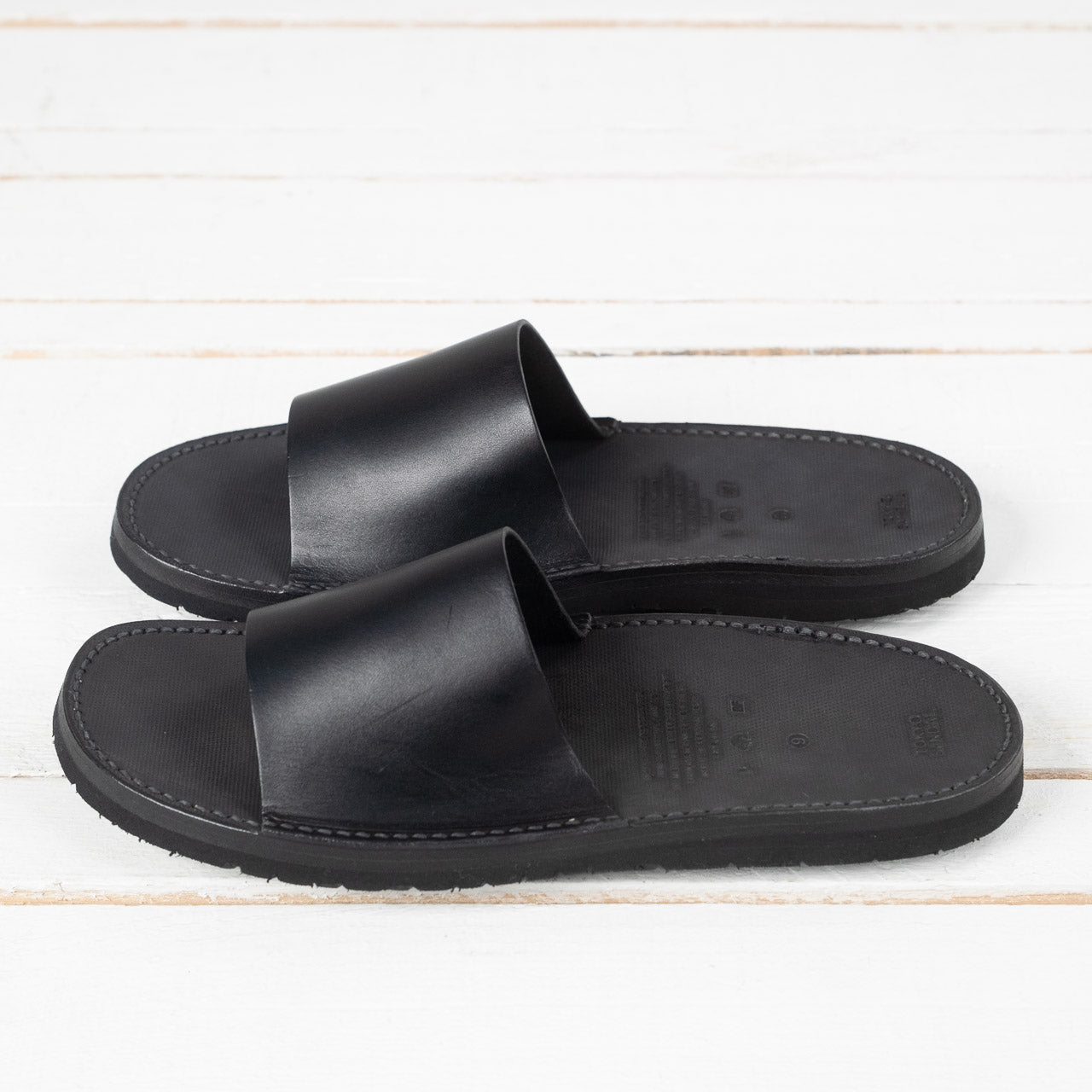 Saturdays NYC - Banya Leather Slides - Men - Black Saturdays NYC