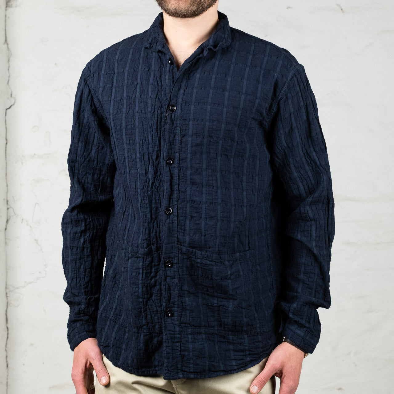 Flipped Collar Shirt Airbag Cambric Blue