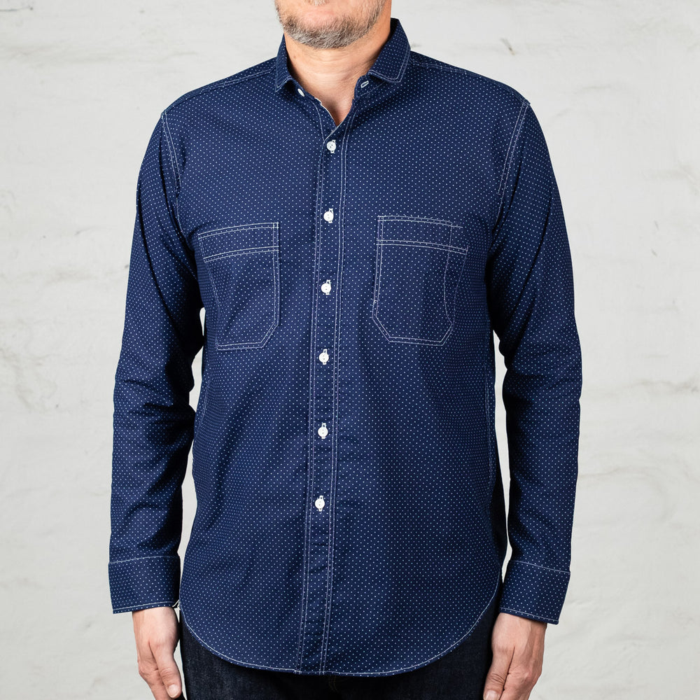 Wabash Dot Print Shirt Round Collar Indigo