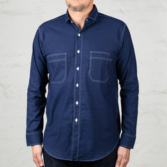 Wabash Dot Print Shirt Round Collar Indigo
