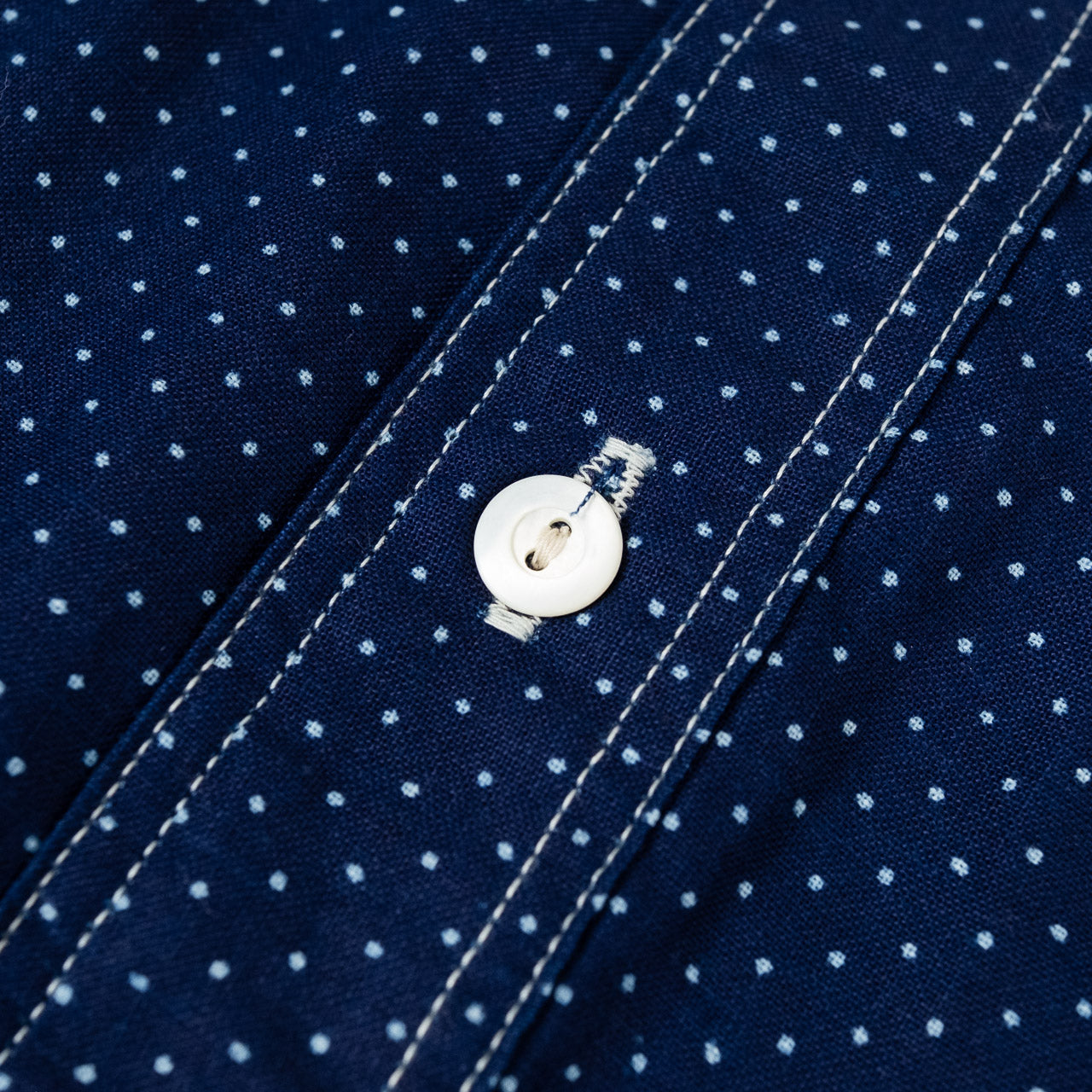 Wabash Dot Print Shirt Round Collar Indigo