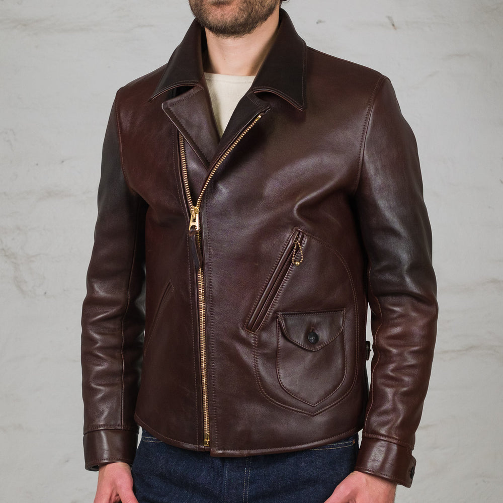 Blouson de motard en cuir de cheval teint à la main