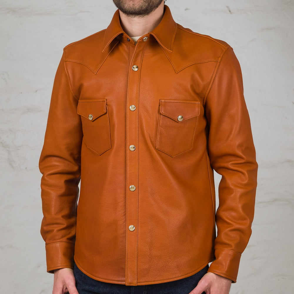 Chemise Western en cuir huilé Chameau