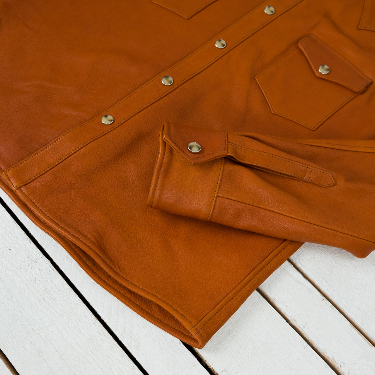 Oiled Steerhide Western Shirt Camel