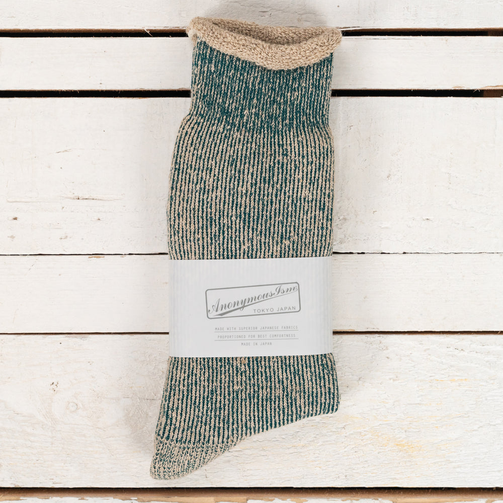 Hemp Thich Pile Crew Socks Khaki Melange