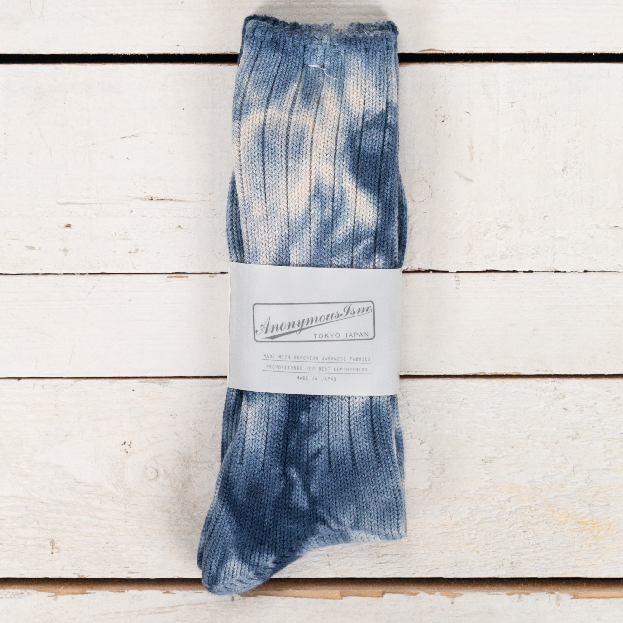 Uneven Dyed Crew Socks Navy