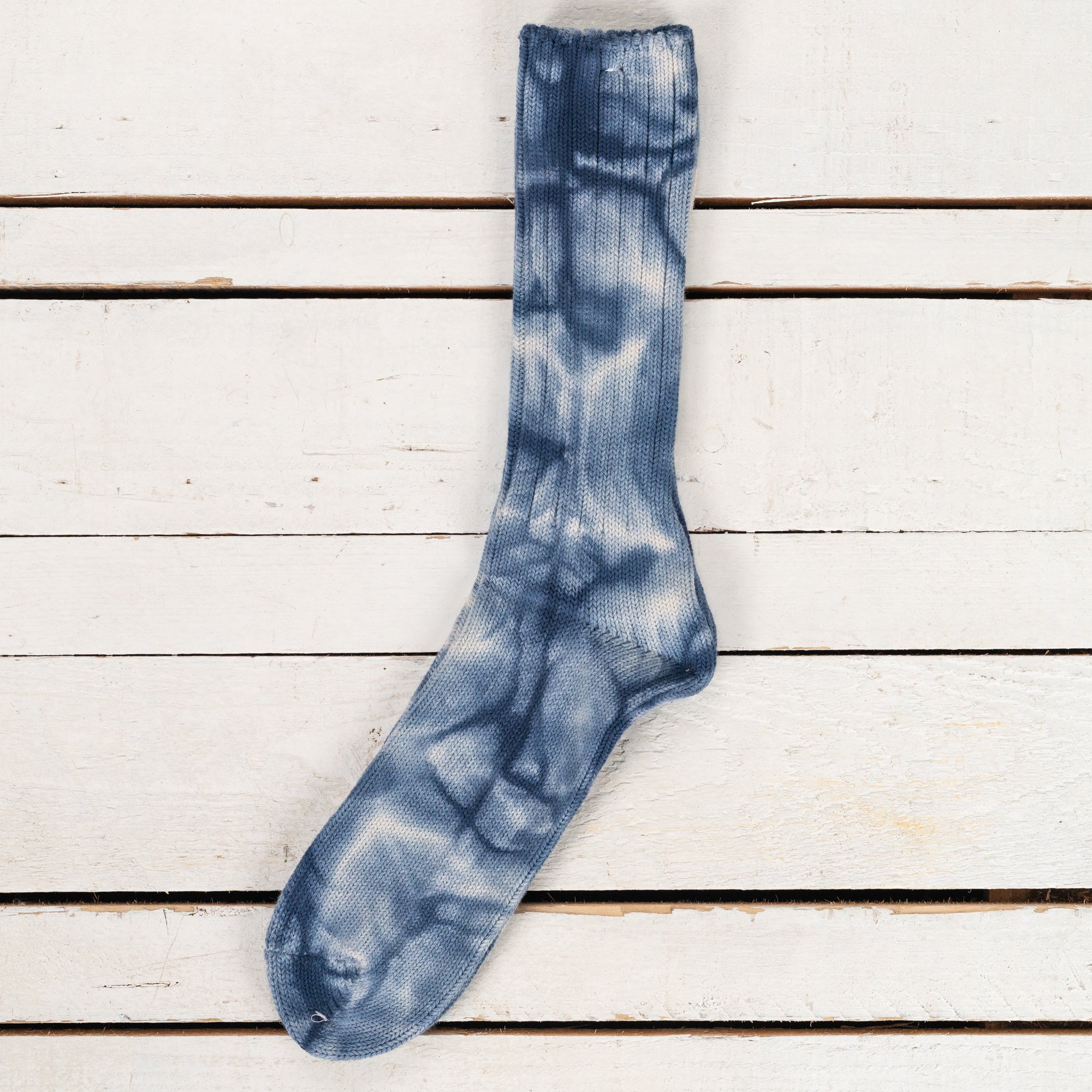 Uneven Dyed Crew Socks Navy