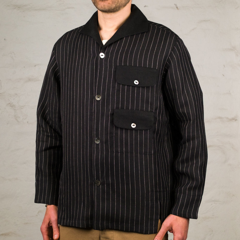 Italian Collar 2 Tone GIGORO Jacket Rain Stripe Black