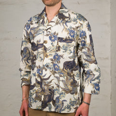 Chemise de nuit japonaise Lion et Pivoine blanc sel