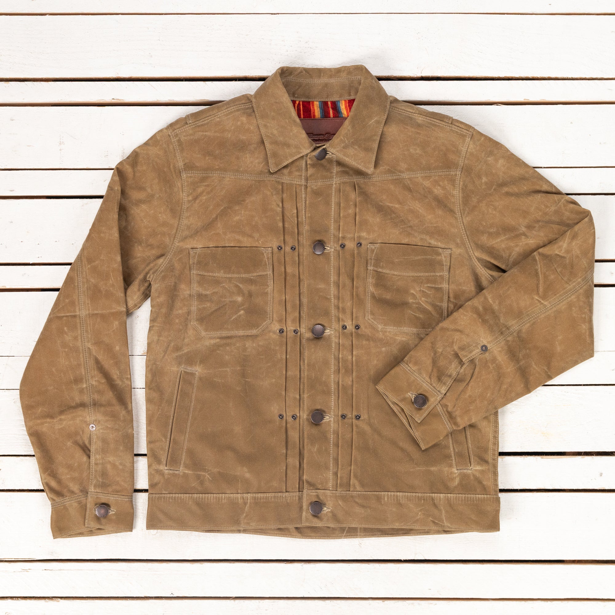 Riders Jacket Waxed Canvas Tumbleweed Red Interior