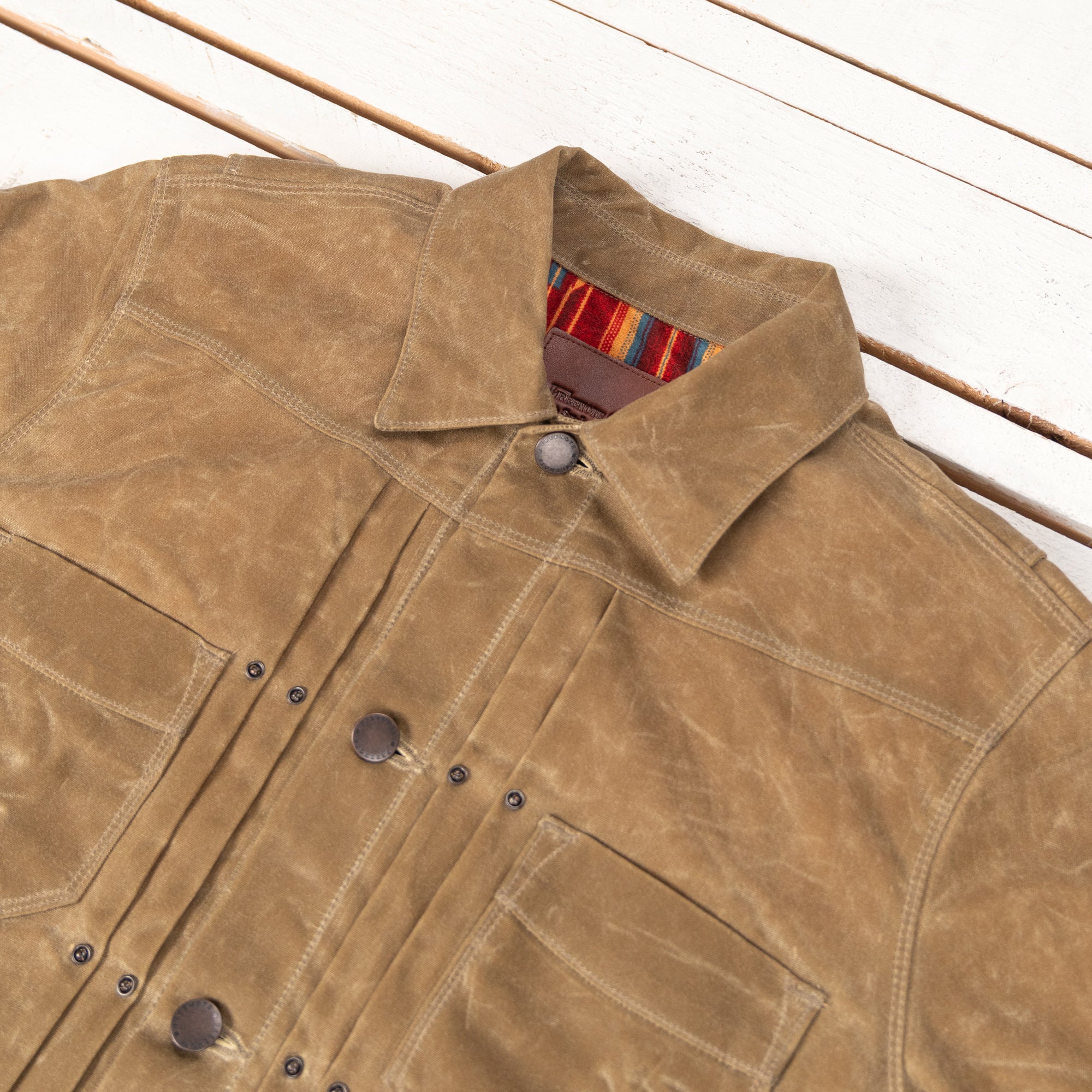 Riders Jacket Waxed Canvas Tumbleweed Red Interior