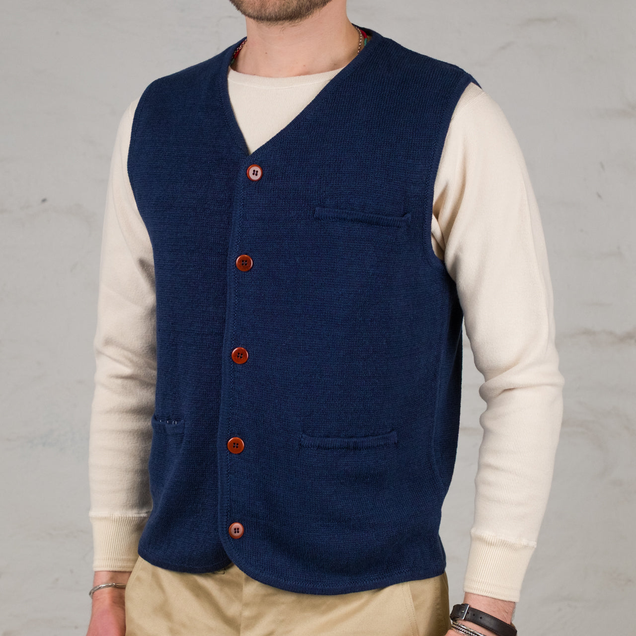 Max Rohr Buttons Vest Linen Indigo