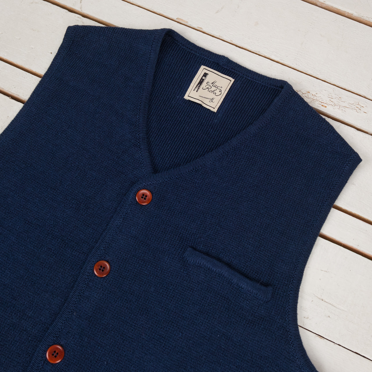 Max Rohr Buttons Vest Linen Indigo