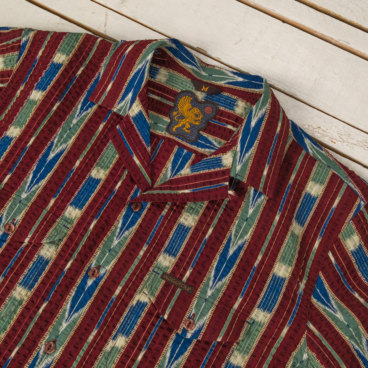 Deville Printed Seersucker Shirt Wine / Ecru