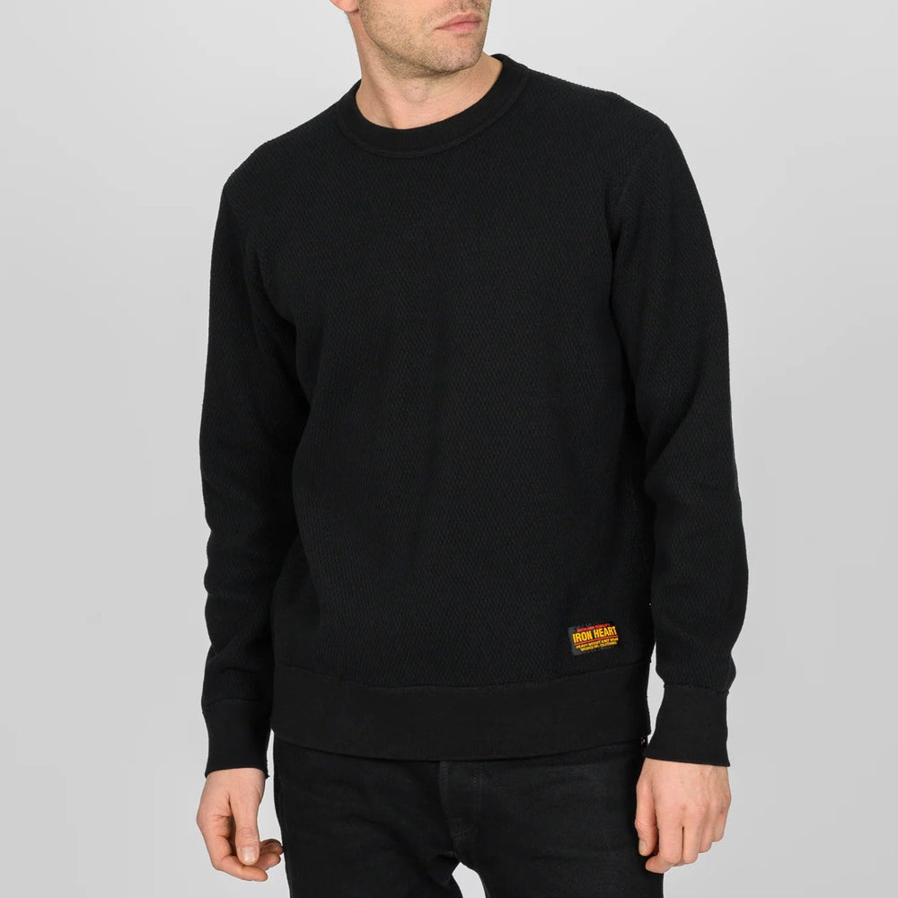 IHSW-86-BLK Pull en molleton thermique épais col rond Noir
