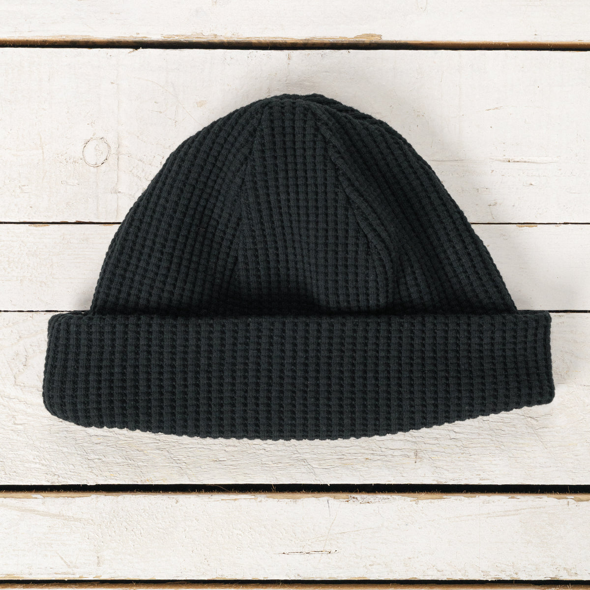 Short Waffle Knit Cap Schwarz