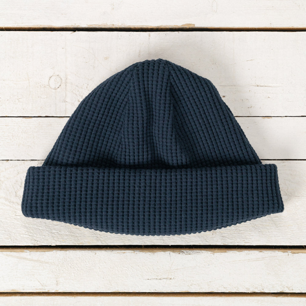 Short Waffle Knit Cap Dark Navy