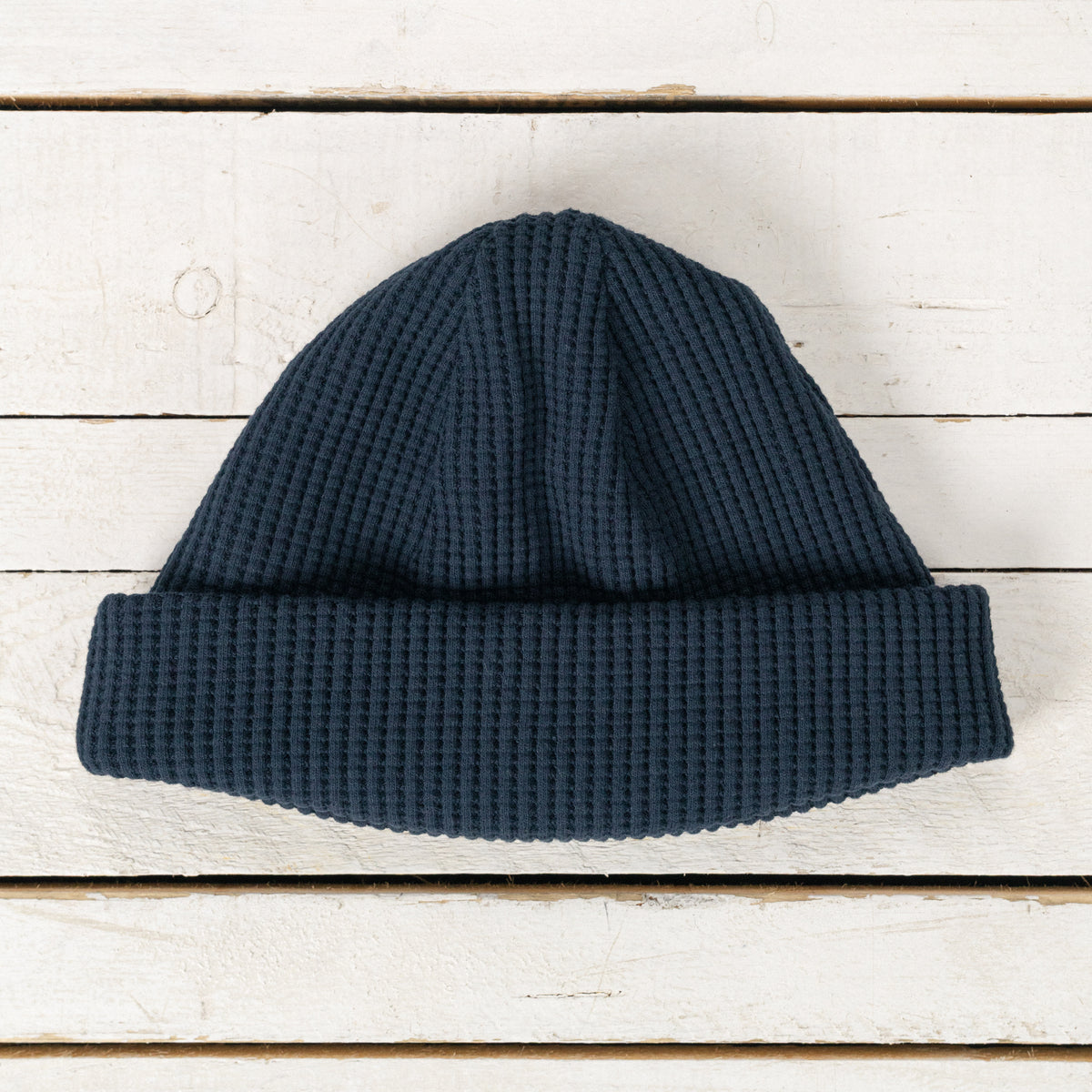 Short Waffle Knit Cap Dark Navy