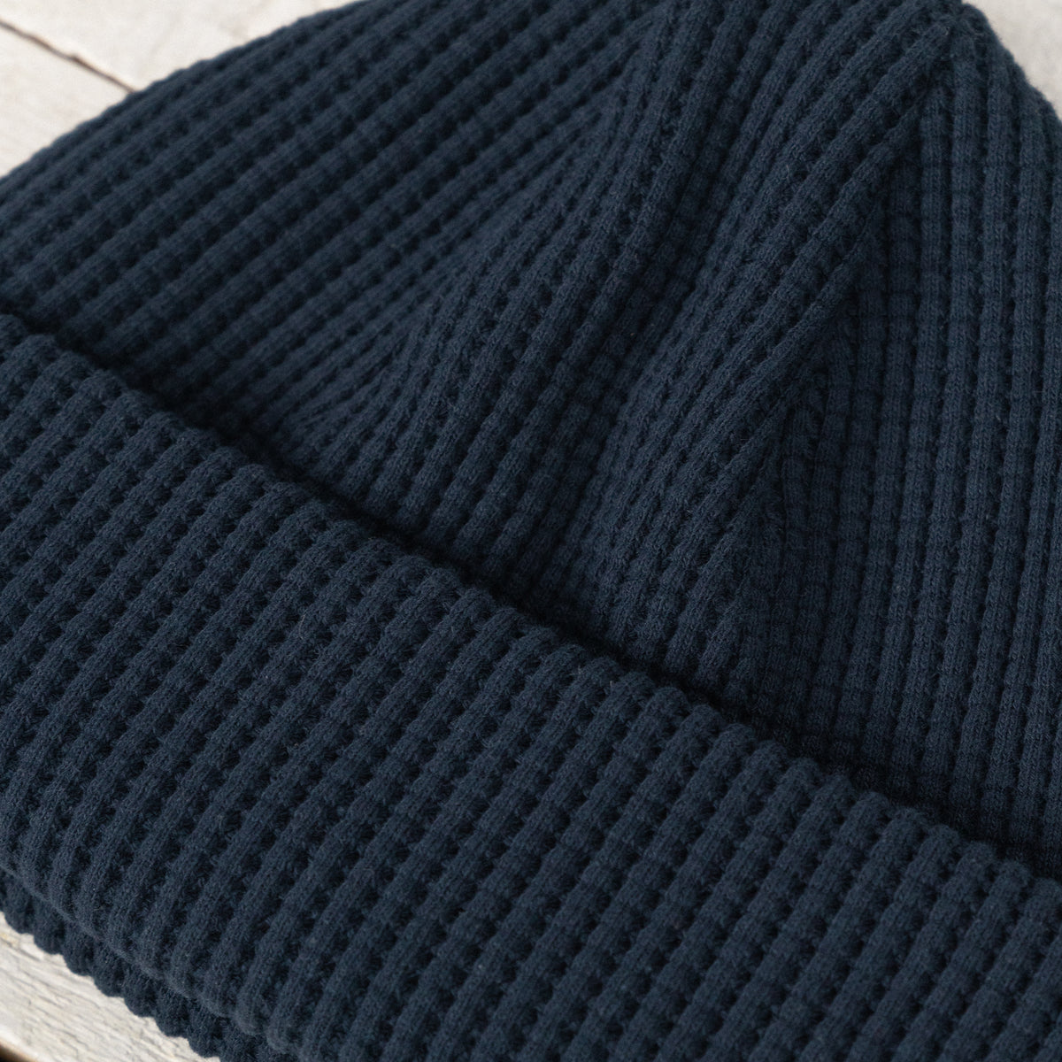 Short Waffle Knit Cap Dark Navy