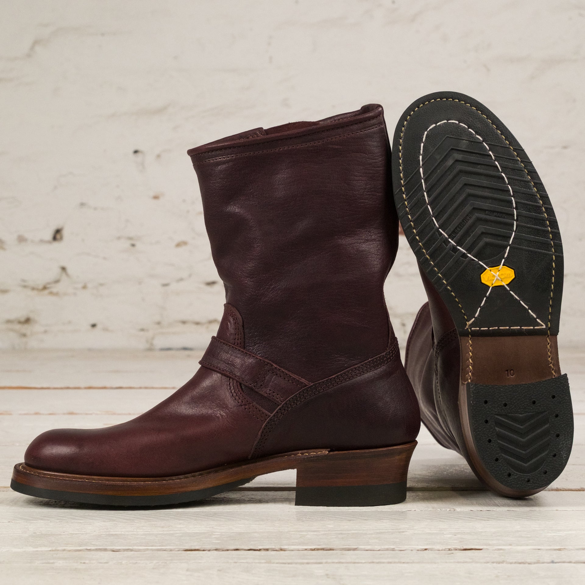 LK-003 Engineer Boots Ezo Shika Deerskin Burgundy