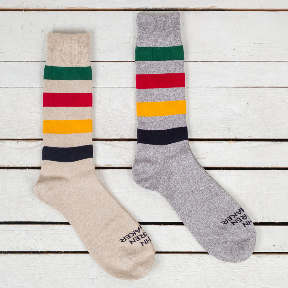 10" Cotton Socks Stripe 2Pack Grau / Beige