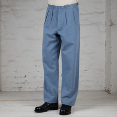 Pleat Denim Trousers Lightweight Herringbone Denim Light Indigo