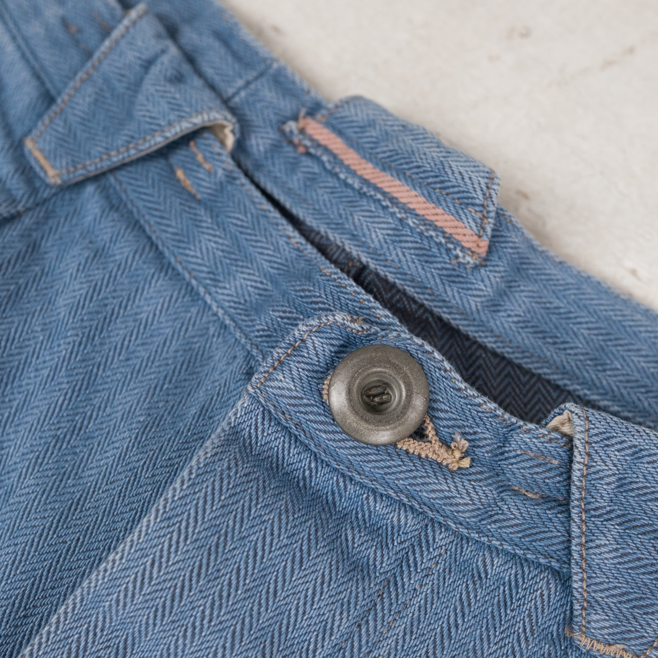 Pleat Denim Trousers Lightweight Herringbone Denim Light Indigo