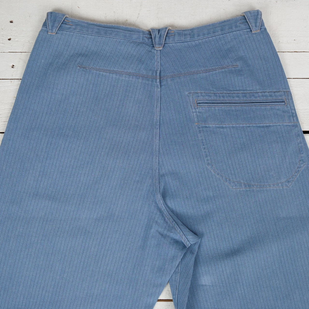 Pleat Denim Trousers Lightweight Herringbone Denim Light Indigo