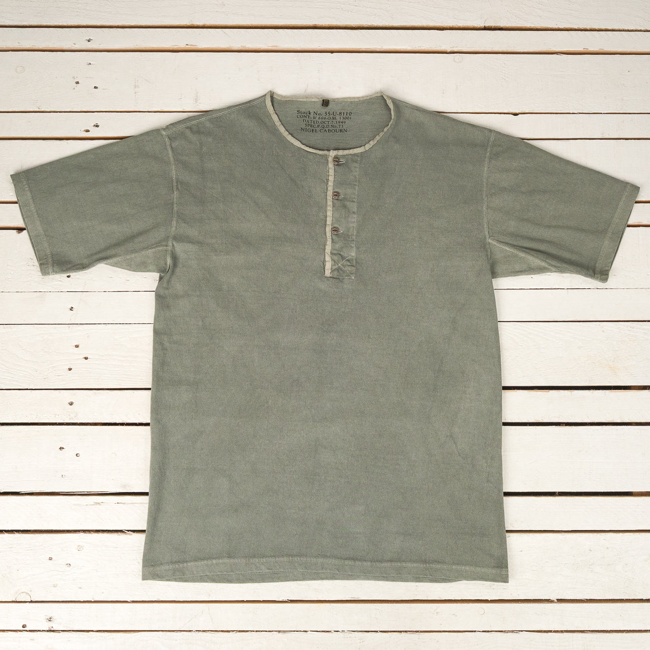 Chemise Henley des années 50, teinture pigmentaire vert foncé