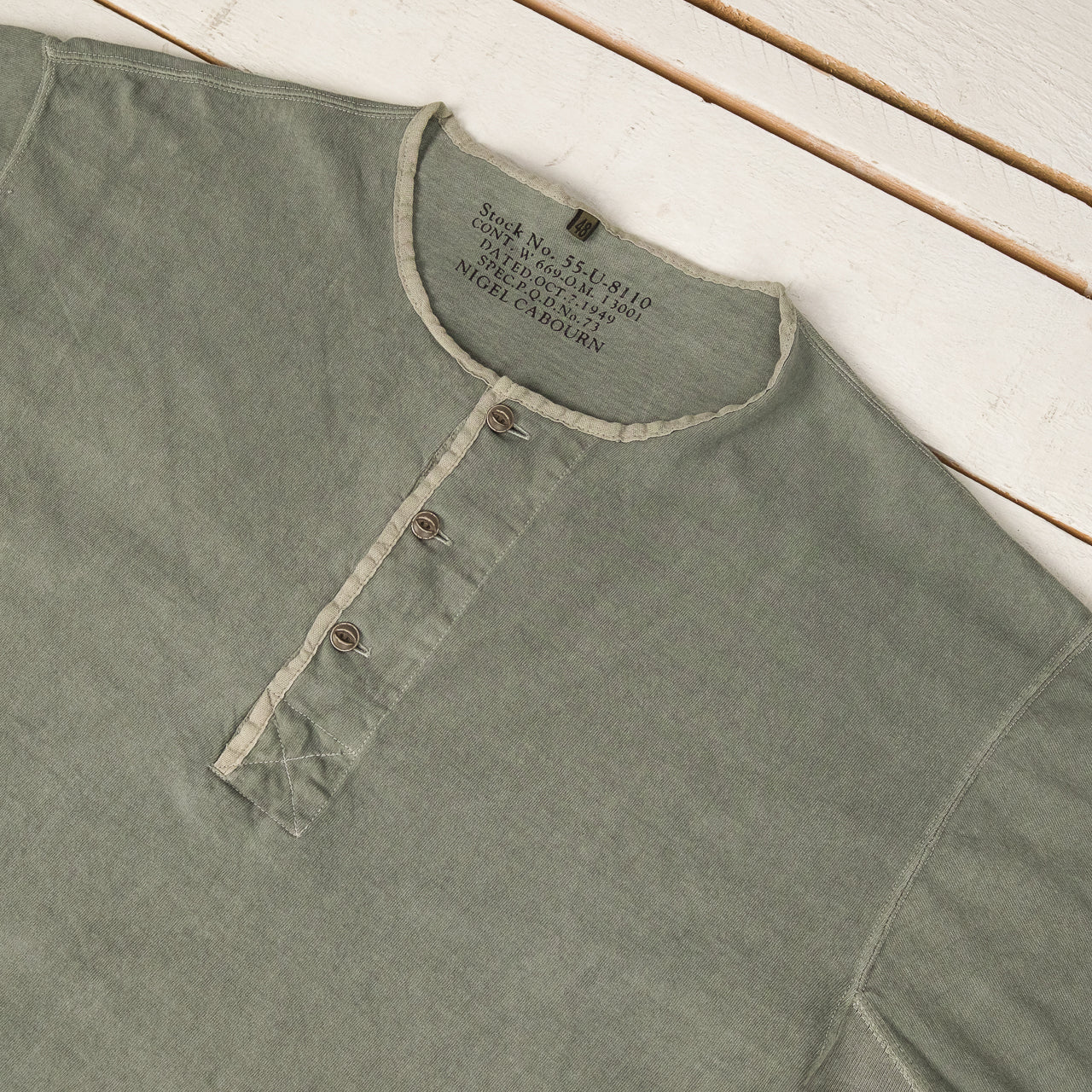 Chemise Henley des années 50, teinture pigmentaire vert foncé