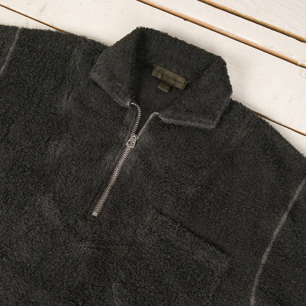 Zip Up Short Sleeve Shirt Pile Charcoal Grey
