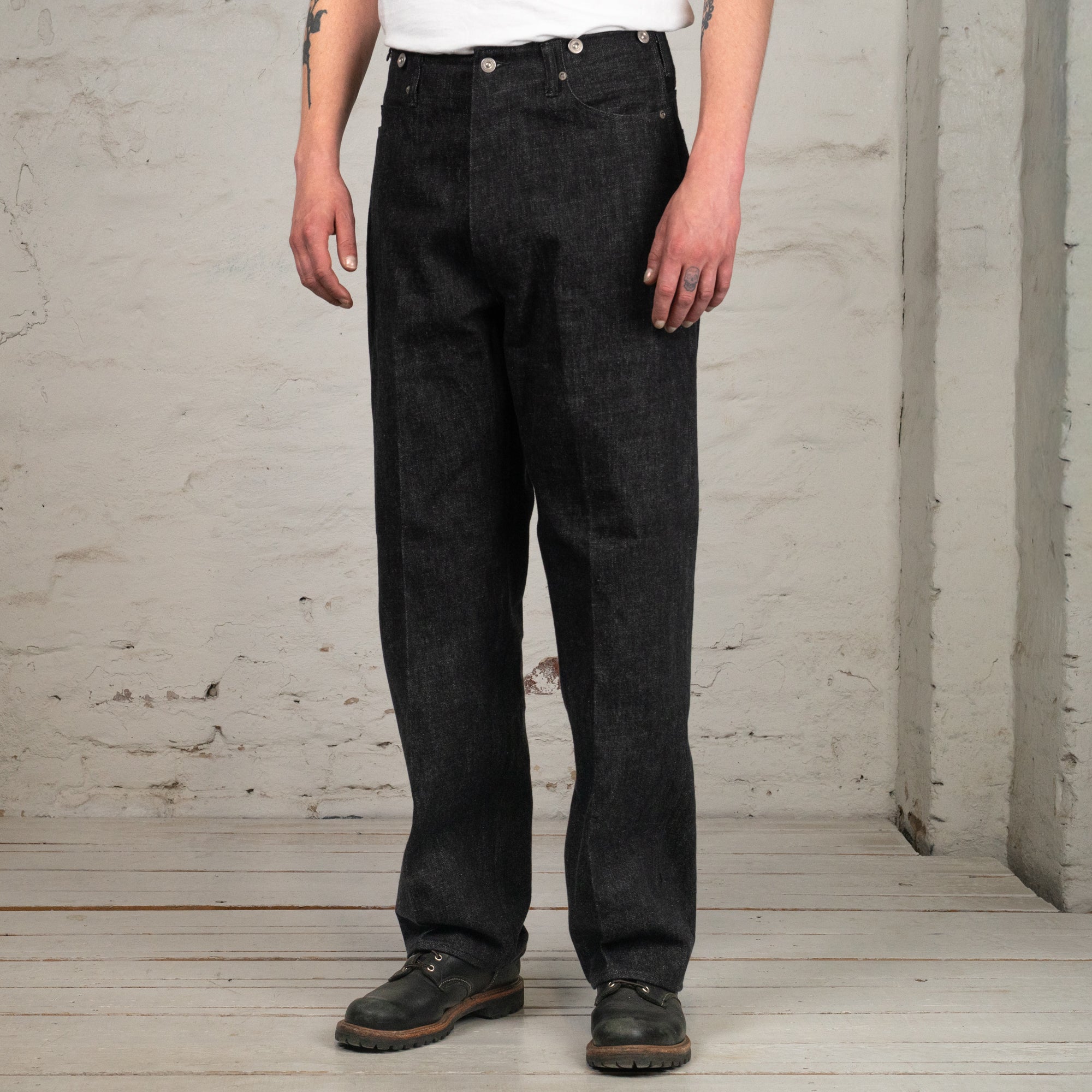 Beltless Waist Jeans Trousers "990" Black
