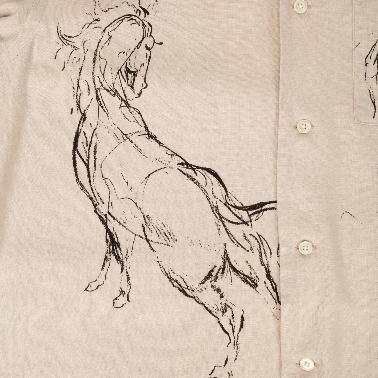 Printed Open Collar Shirt Animal Drawing Ivory