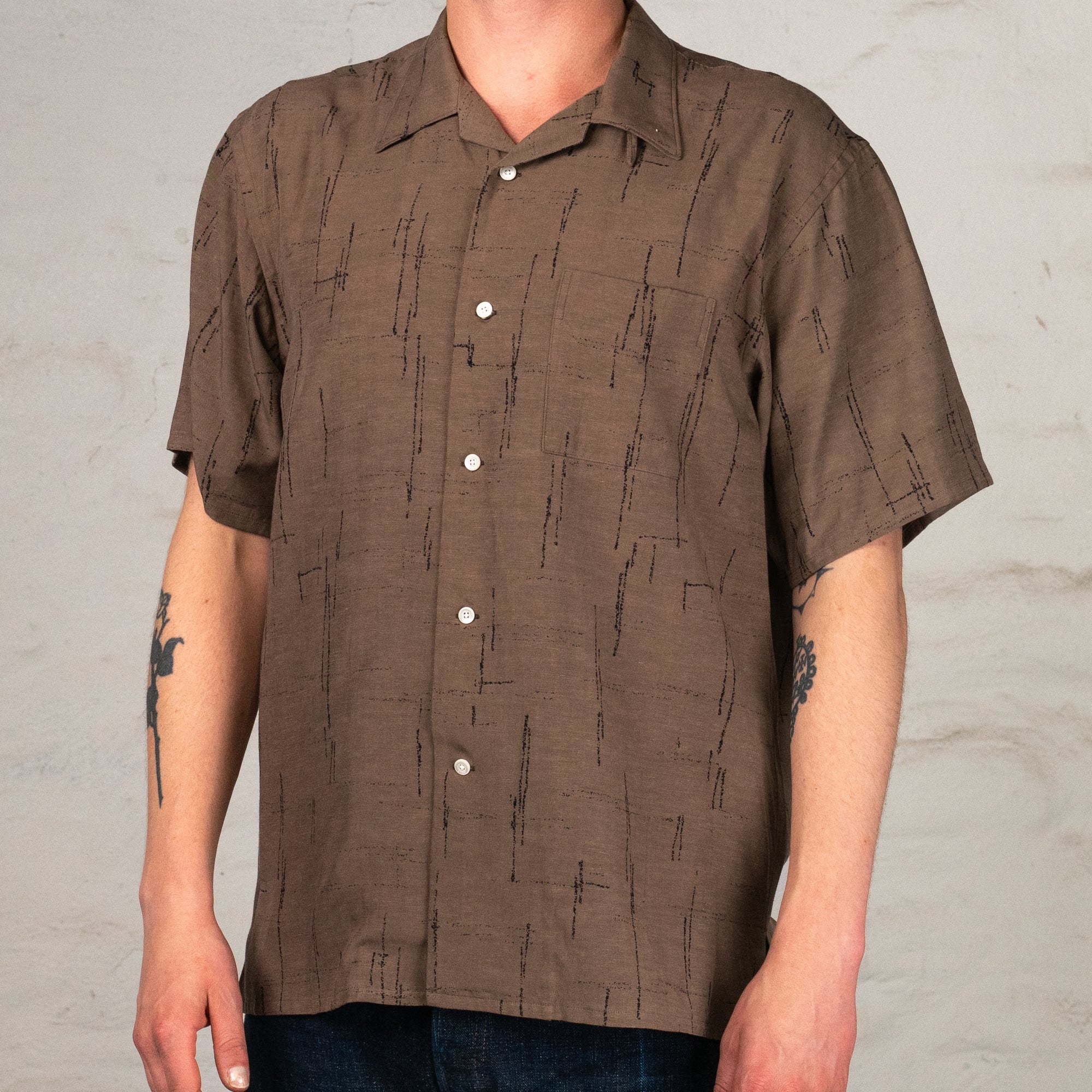Printed Open Collar Short-Sleeve Shirt Kasuri