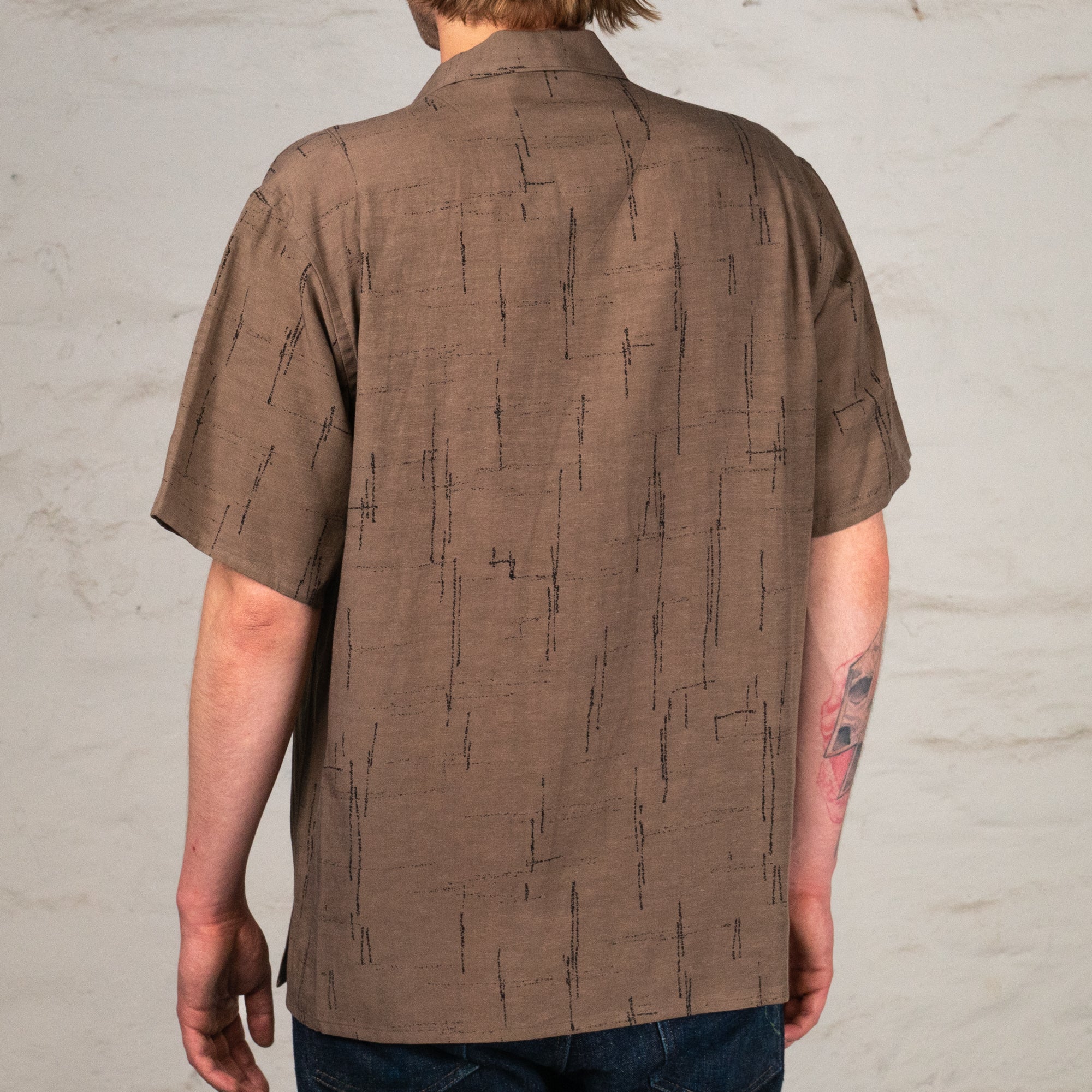 Printed Open Collar Short-Sleeve Shirt Kasuri