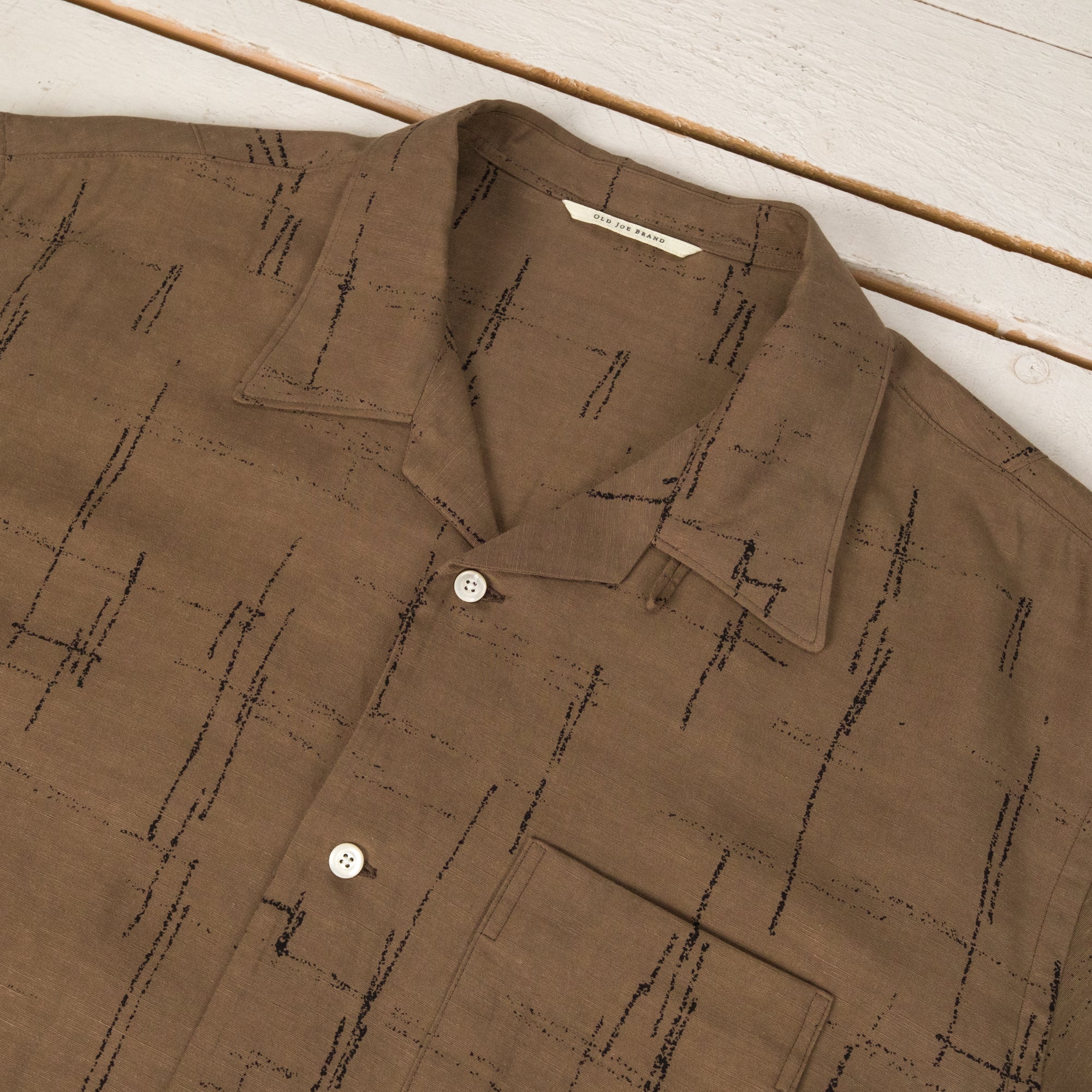 Printed Open Collar Short-Sleeve Shirt Kasuri