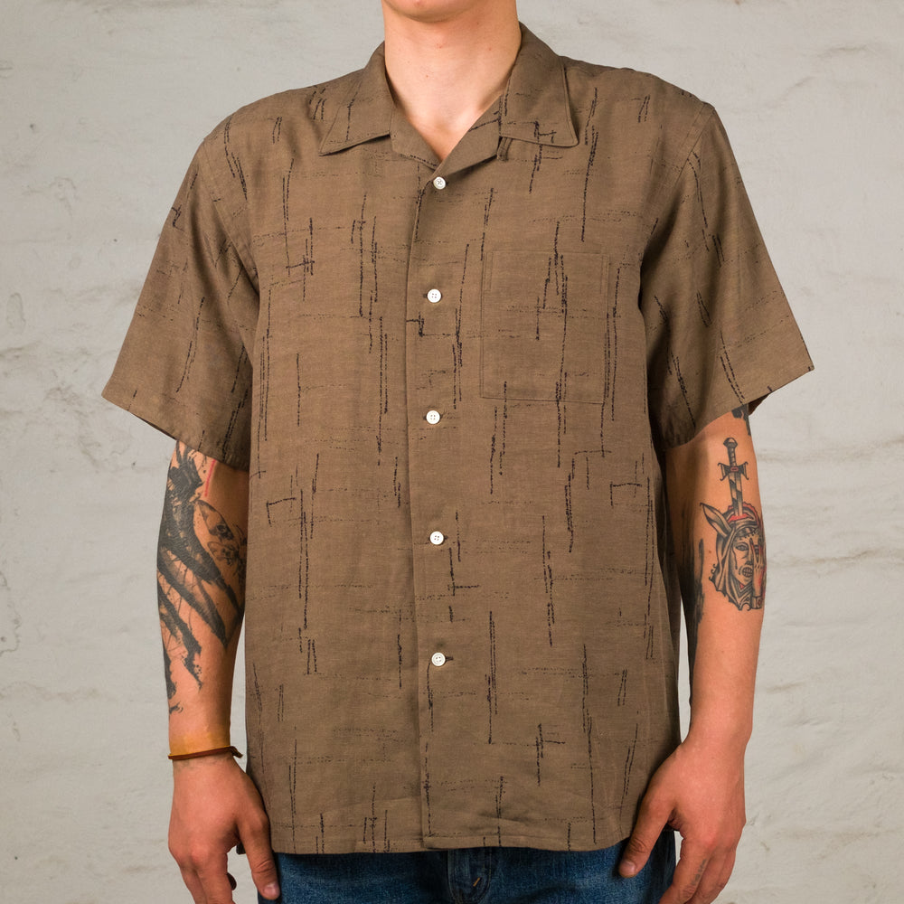 Printed Open Collar Short-Sleeve Shirt Kasuri