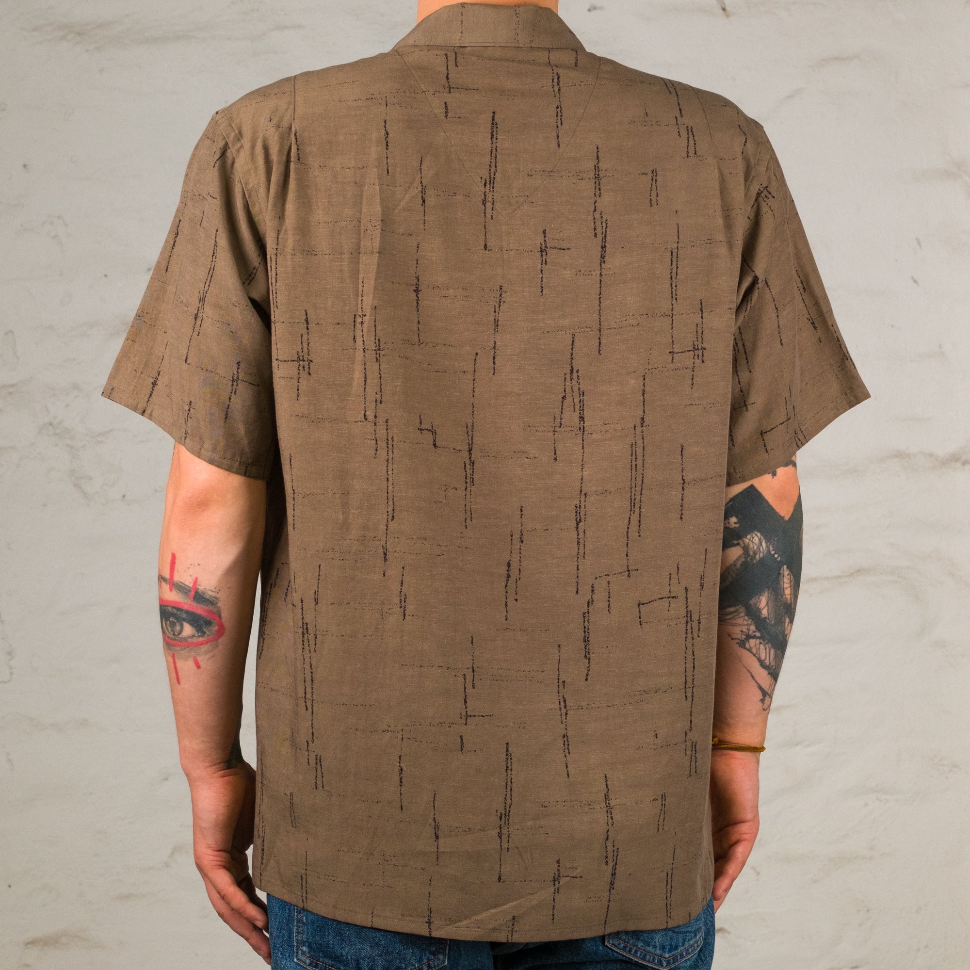 Printed Open Collar Short-Sleeve Shirt Kasuri