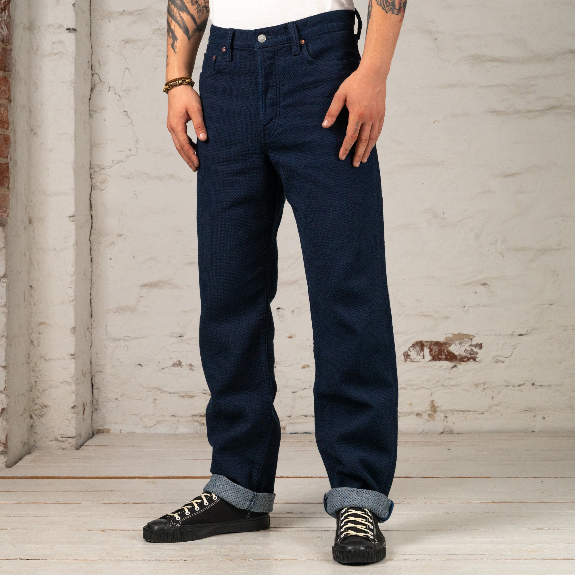 0821 15 oz. Ori-Sashi Sashiko Loose Fit One-Wash Jeans